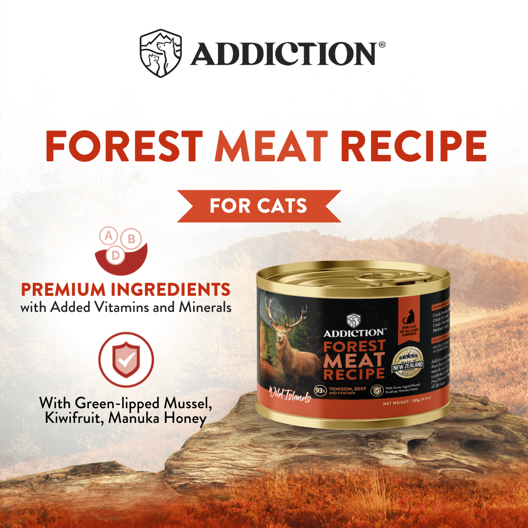 Addiction Wild Islands Forest Meat Venison & Beef High-Meat, Organ Meat Canned Cat Food 24 x 185g - Wet Cat Food - Addiction Pet Australia