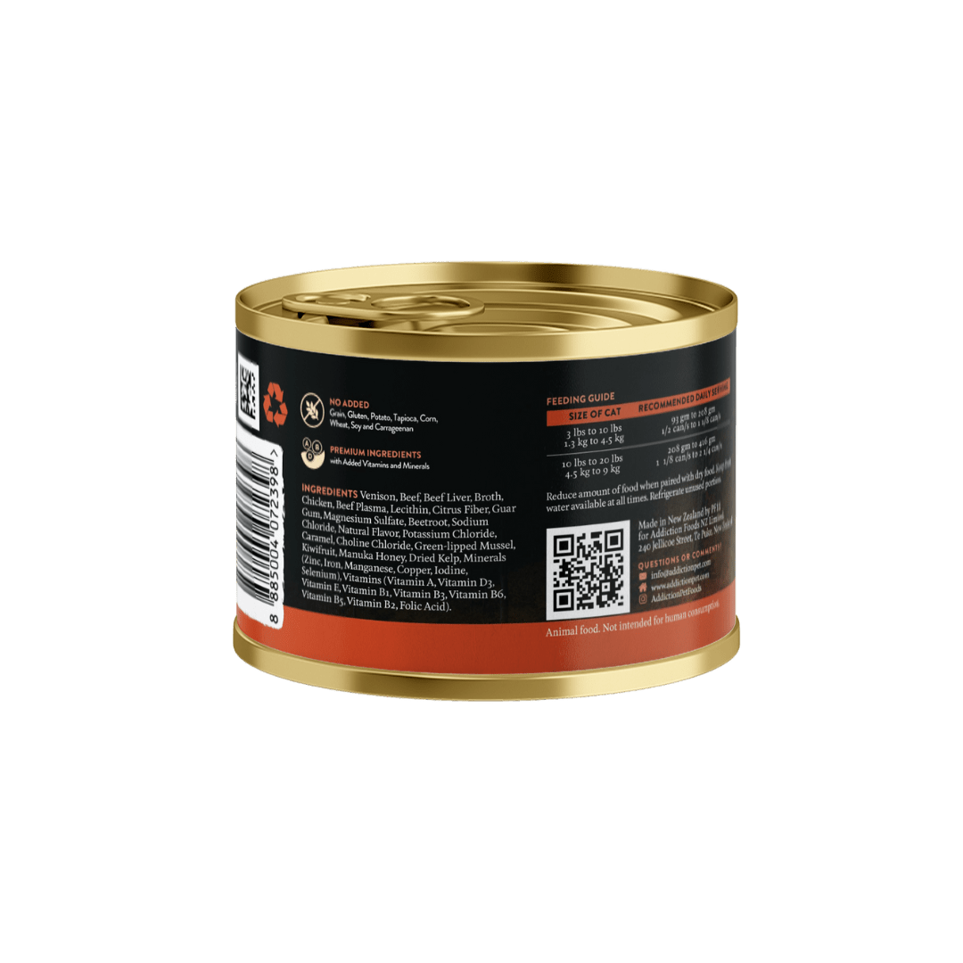 Addiction Wild Islands Forest Meat Venison & Beef High-Meat, Organ Meat Canned Cat Food 24 x 185g - Wet Cat Food - Addiction Pet Australia