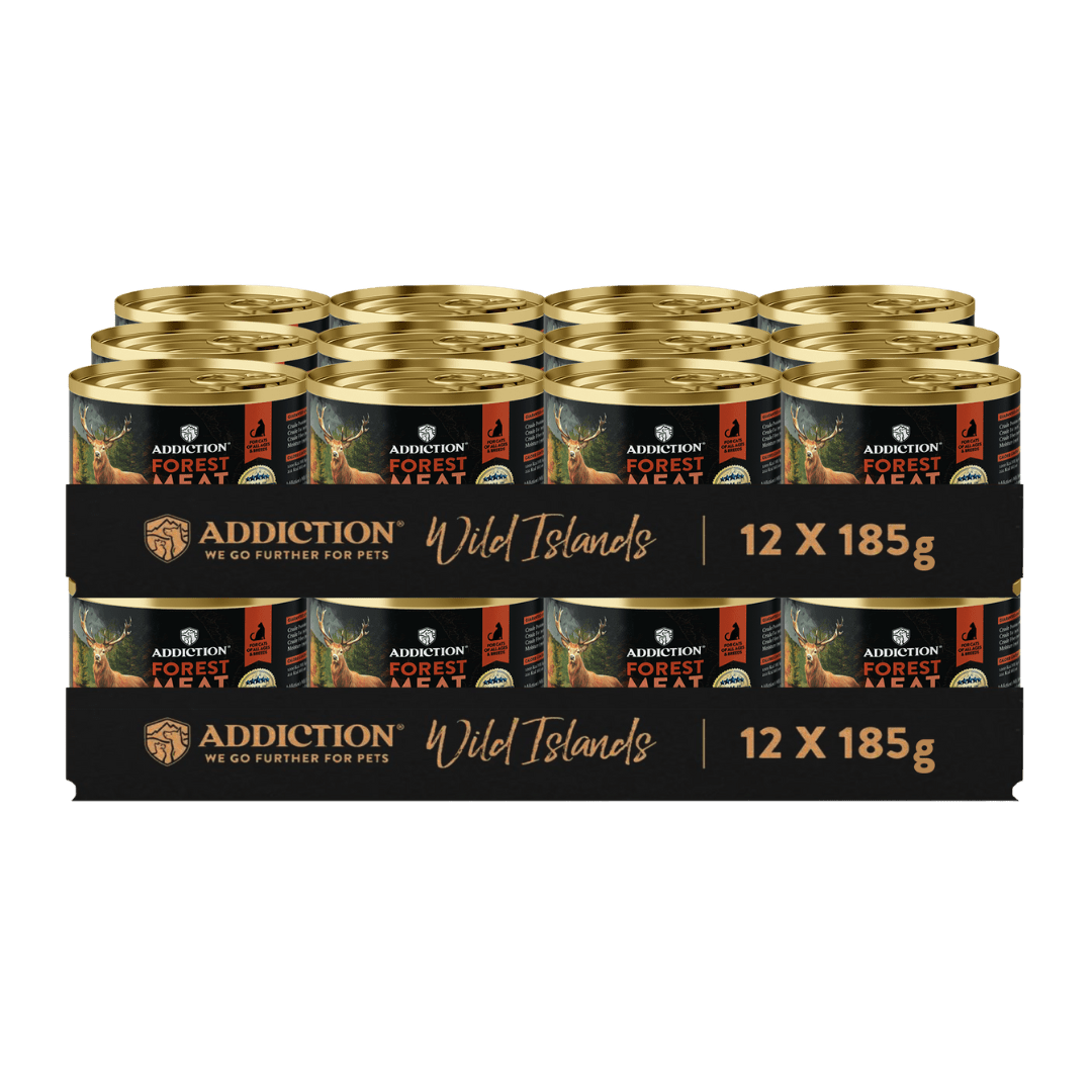 Addiction Wild Islands Forest Meat Venison & Beef High-Meat, Organ Meat Canned Cat Food 24 x 185g - Wet Cat Food - Addiction Pet Australia