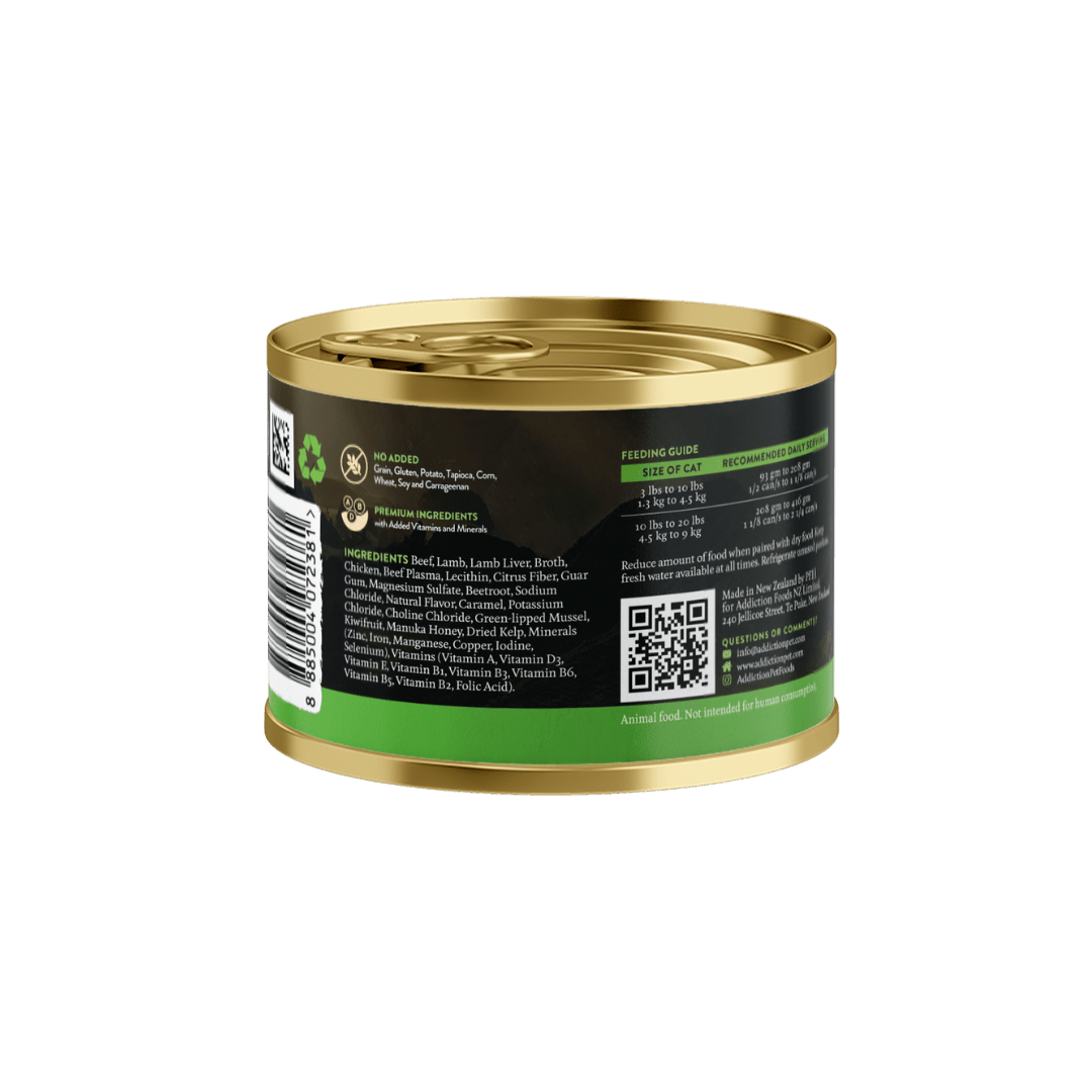 Addiction Wild Islands Highland Meats Lamb & Beef High-Meat, Organ Meat Canned Cat Food 24 x 185g - Wet Cat Food - Addiction Pet Australia