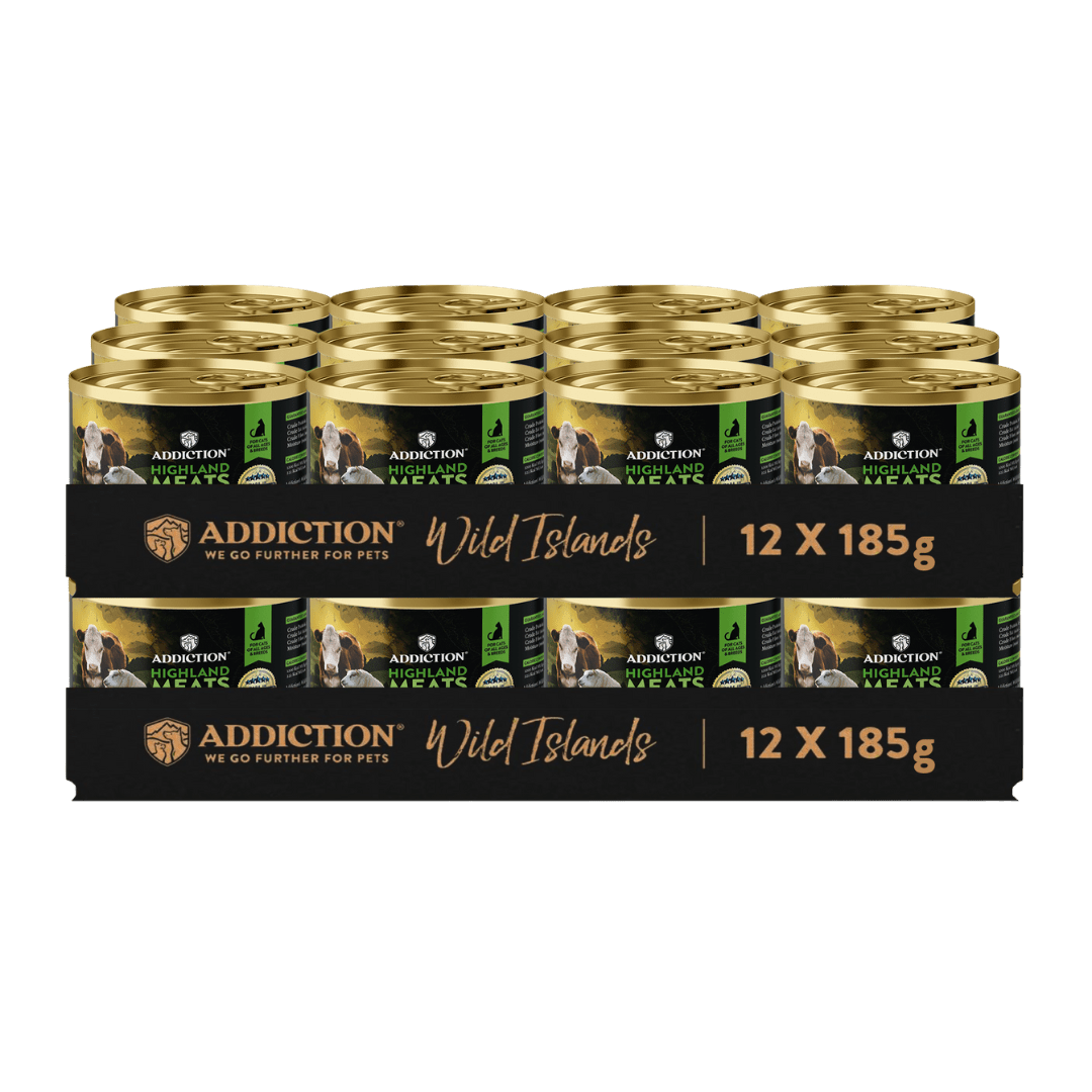 Addiction Wild Islands Highland Meats Lamb & Beef High-Meat, Organ Meat Canned Cat Food 24 x 185g - Wet Cat Food - Addiction Pet Australia