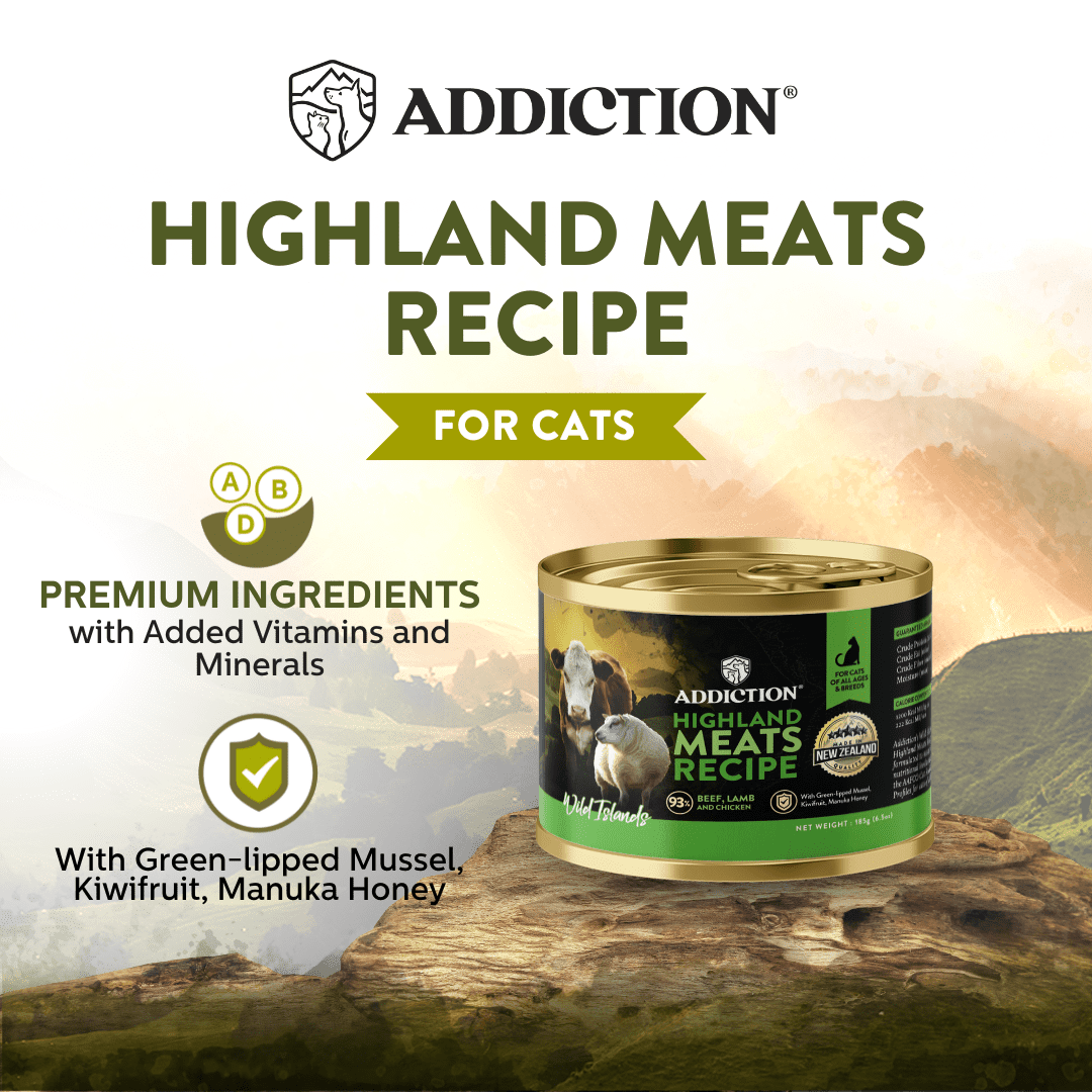 Addiction Wild Islands Highland Meats Lamb & Beef High-Meat, Organ Meat Canned Cat Food 24 x 185g - Wet Cat Food - Addiction Pet Australia