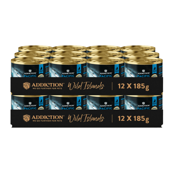 Addiction Wild Islands Pacific Catch Ocean Fish & Salmon High-Meat, Organ Meat Canned Cat Food 24 x 185g - Wet Cat Food - Addiction Pet Australia