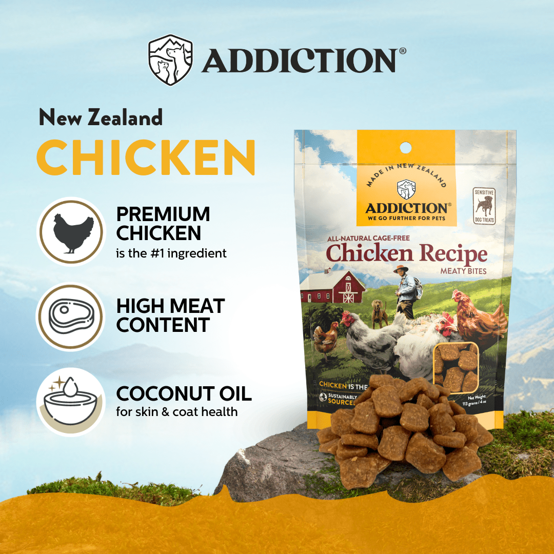 Chicken Meaty Bites - Hypoallergenic Dog Treats 113g - Dog Treats - Addiction Pet Australia