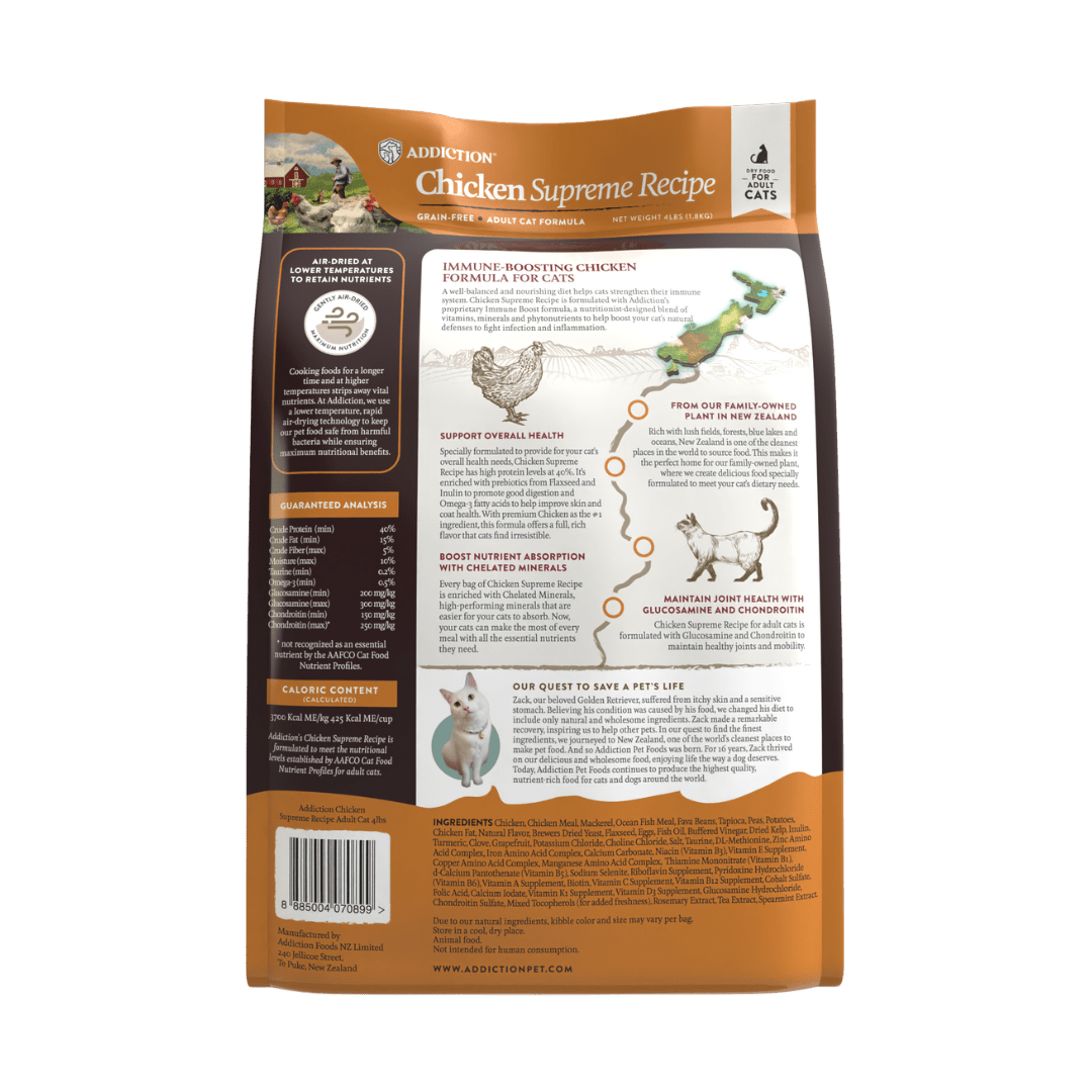 Chicken Supreme Recipe Adult Cat Dry Food 1.8kg, 4.5kg - Dry Cat Food - Addiction Pet Australia