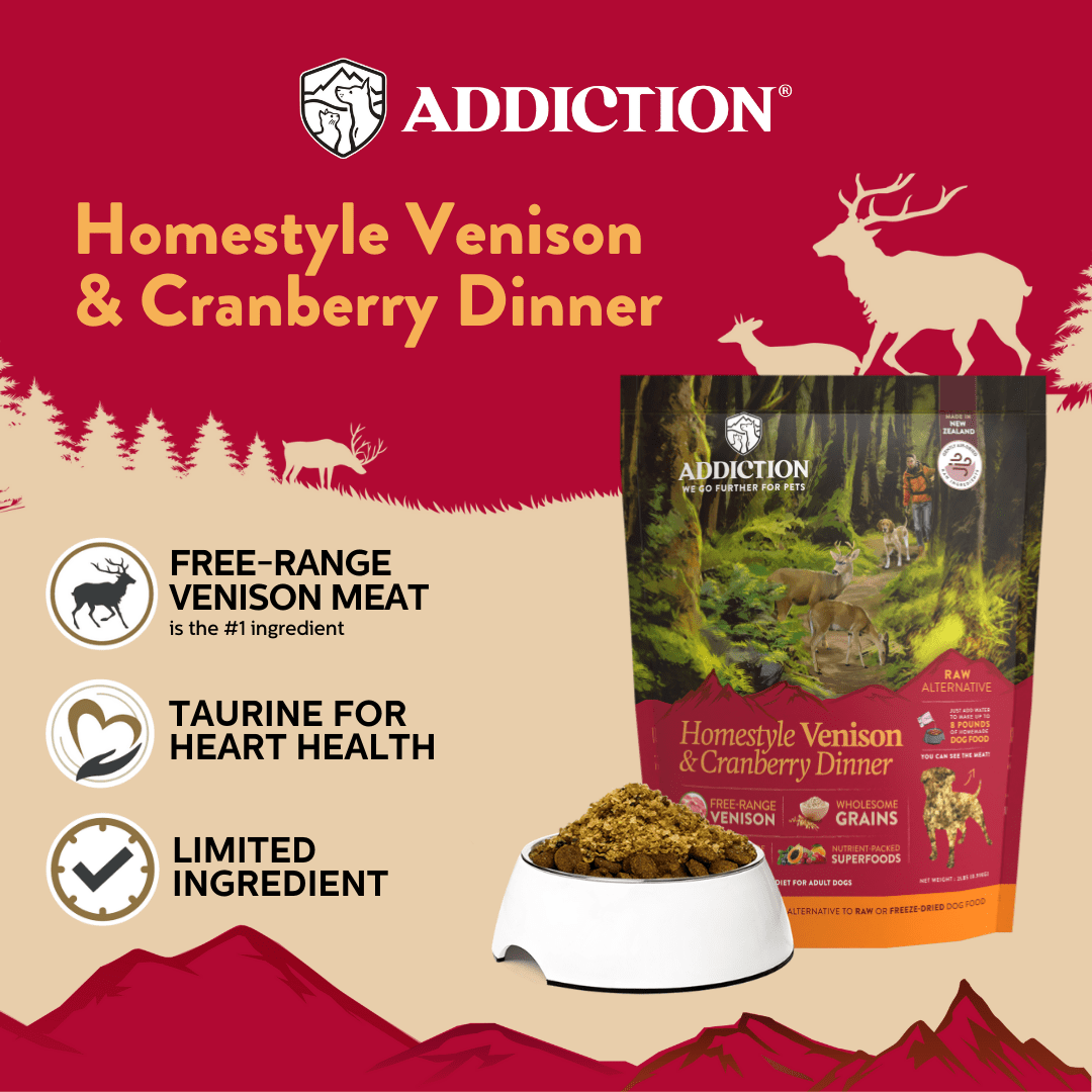 Homestyle Venison & Cranberry Dinner Air-Dried Dog Food 910g - Air-Dried Dog Food - Addiction Pet Australia