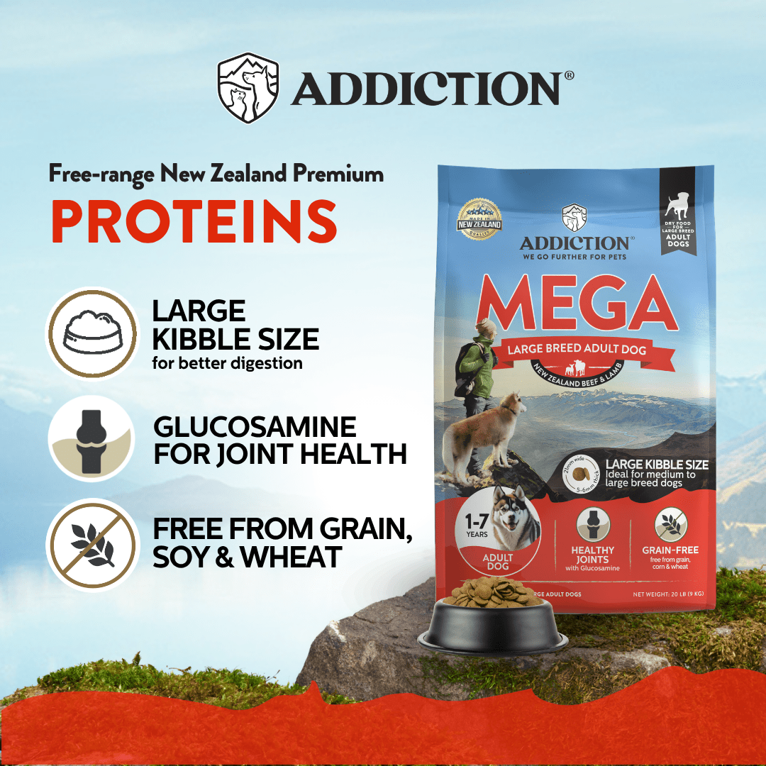 MEGA Lamb & Beef Dry Dog food for Medium to Large Dogs 20kg, 40kg - Dry Dog Food - Addiction Pet Australia