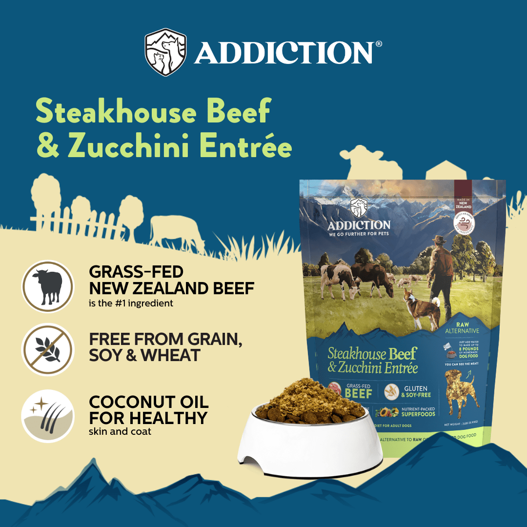 Steakhouse Beef & Zucchini Air-Dried Dog Food 910g - Air-Dried Dog Food - Addiction Pet Australia
