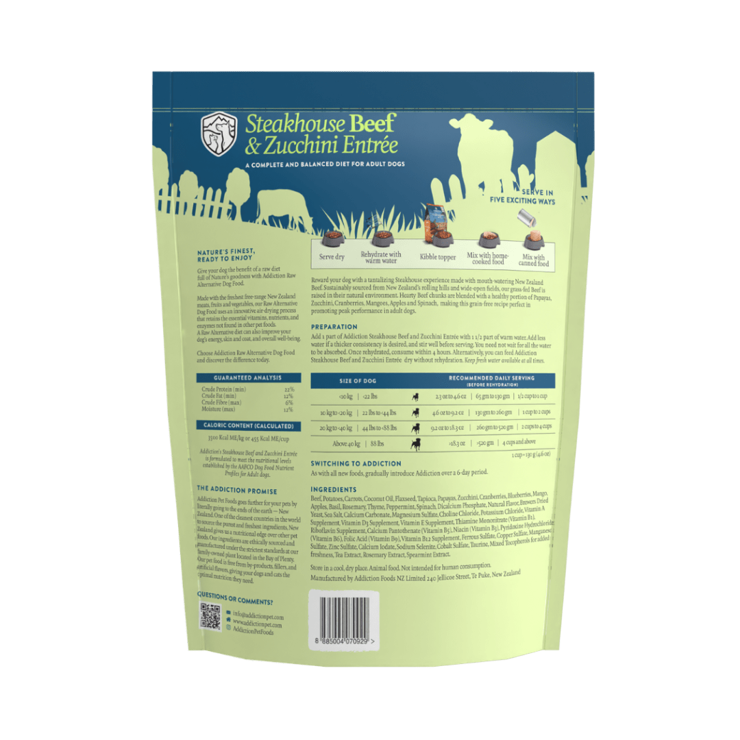 Steakhouse Beef & Zucchini Air-Dried Dog Food 910g - Air-Dried Dog Food - Addiction Pet Australia