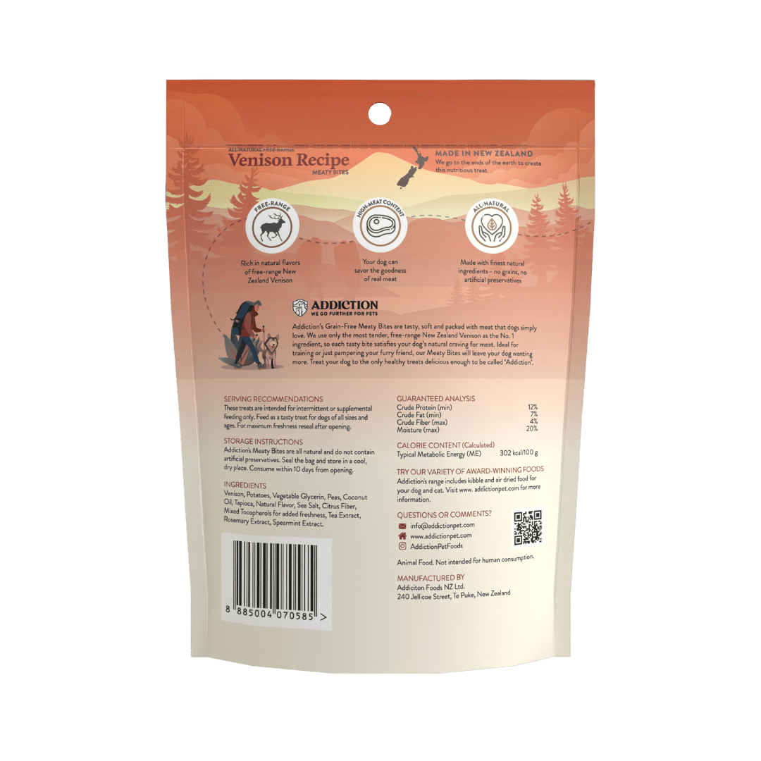 Venison Meaty Bites - Hypoallergenic Dog Treats 113g - Dog Treats - Addiction Pet Australia