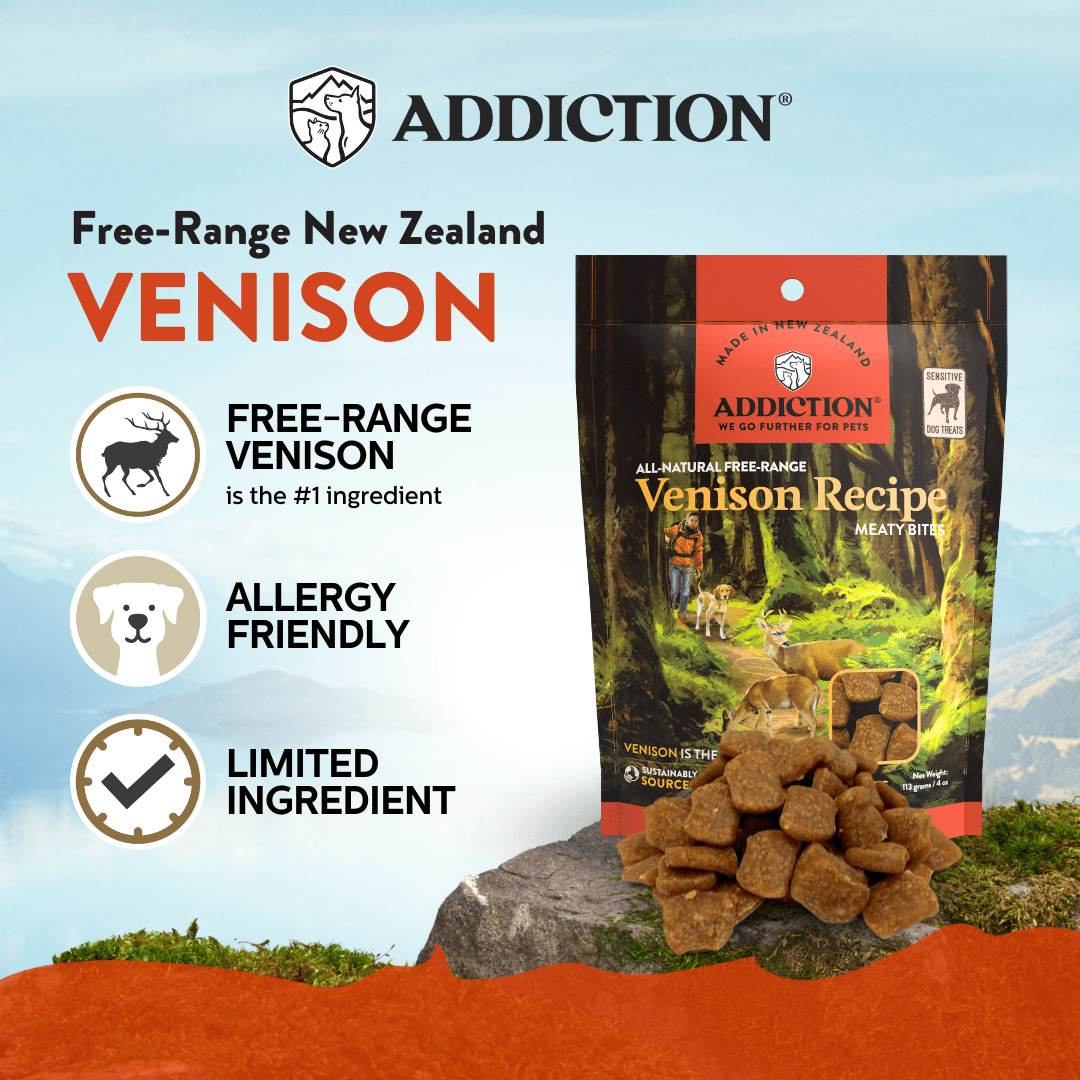 Venison Meaty Bites - Hypoallergenic Dog Treats 113g - Dog Treats - Addiction Pet Australia