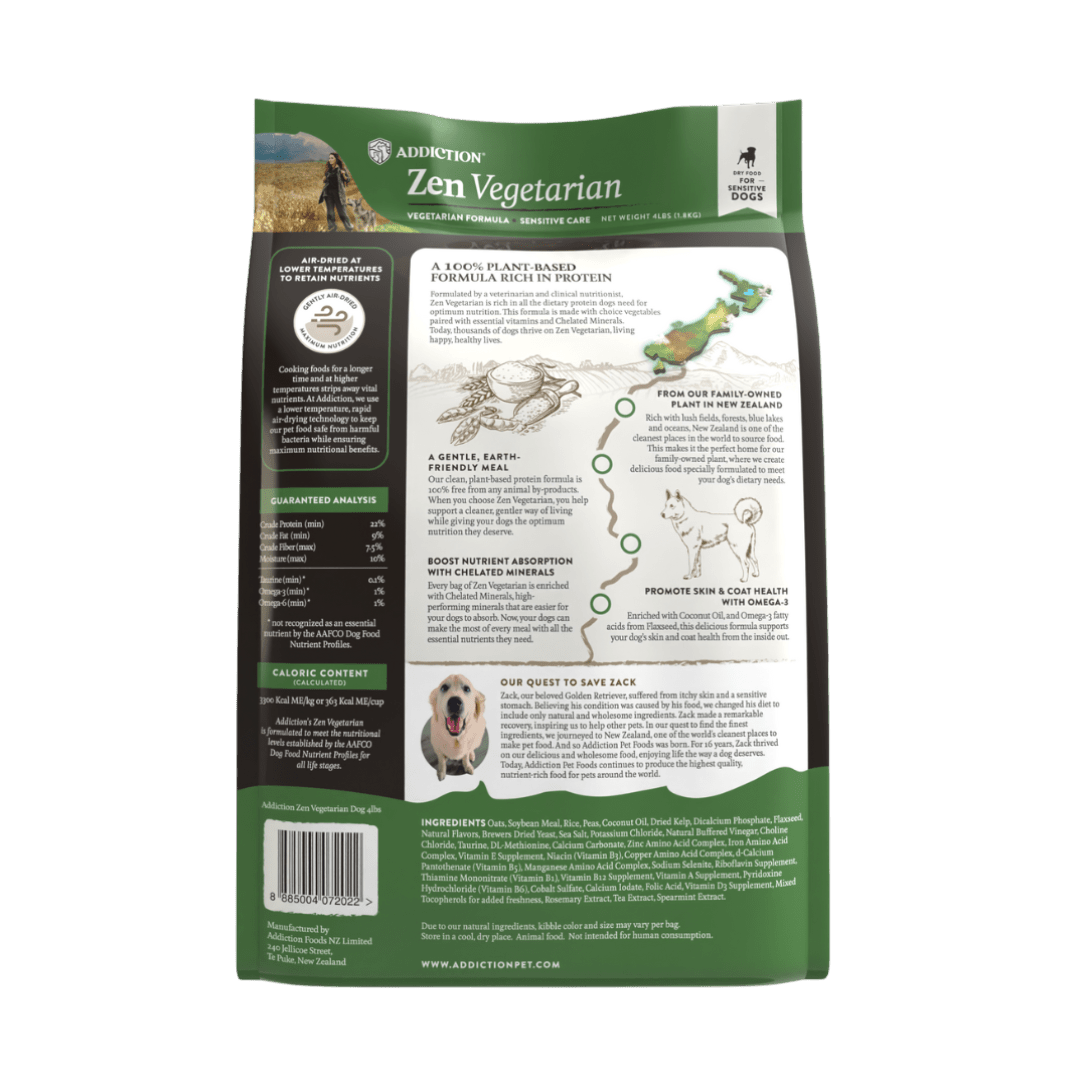 Zen Vegetarian Dry Dog Food 1.8kg, 9kg - Dry Dog Food - Addiction Pet Australia